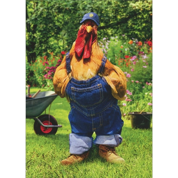Avanti Press Rooster Wearing Blue Overalls, Cap and Boots Funny / Humorous Father's Day Card