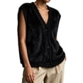 thumbnail image 2 of Womens Solid Fuzzy Knit Vest V Neck Button Front Sleeveless Cardigan Loose Fit Knitted Waistcoat Casual Layering Sweater Vest Black 2XL, 2 of 5