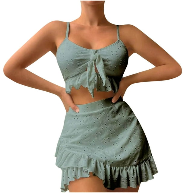 Bikinis for Women Womens Solid Color Wrapped Hip Skirt Split Swimwear Set
