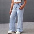 thumbnail image 2 of Byoo Tween Girls' Bow Printed Denim Pants Elastic Smocked Waist Straight Leg Washed Jeans with Pocket Kids Trousers, 2 of 6