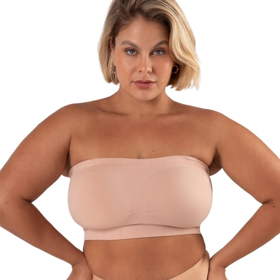 Truekind Comfort Convertible Strapless Bandeau Bra – Women’s Seamless Wire-Free, Removable Straps, Sizes S to 4XL