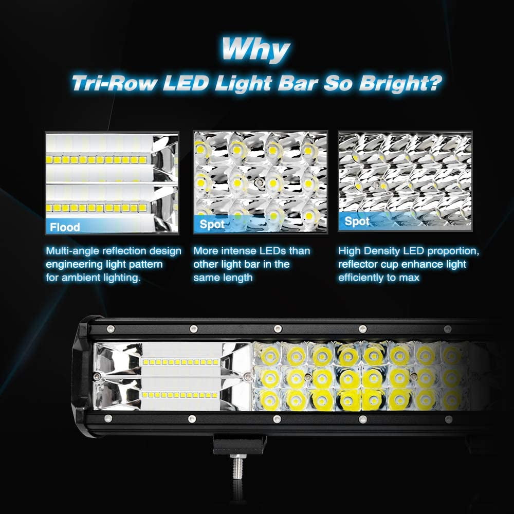 Nilight LED Light Bar 2PCS 12Inch Triple Row Flood Spot Combo Beam Super Bright Led Bar Driving Lights Boat Lights Led Off Road Lights for Trucks,2 Years Warranty