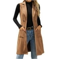 thumbnail image 2 of Women's Faux Suede Long Vest Casual Lapel Sleeveless Long Vests Vintage Open Front Button Down Duster Cardigans Trendy Lightweight Coats with Pockets, 2 of 9