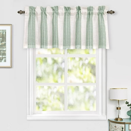 DriftAway Chris Vertical Striped Pattern Linen Textured Blackout Window Curtain Valance Green 52  width x 18   length