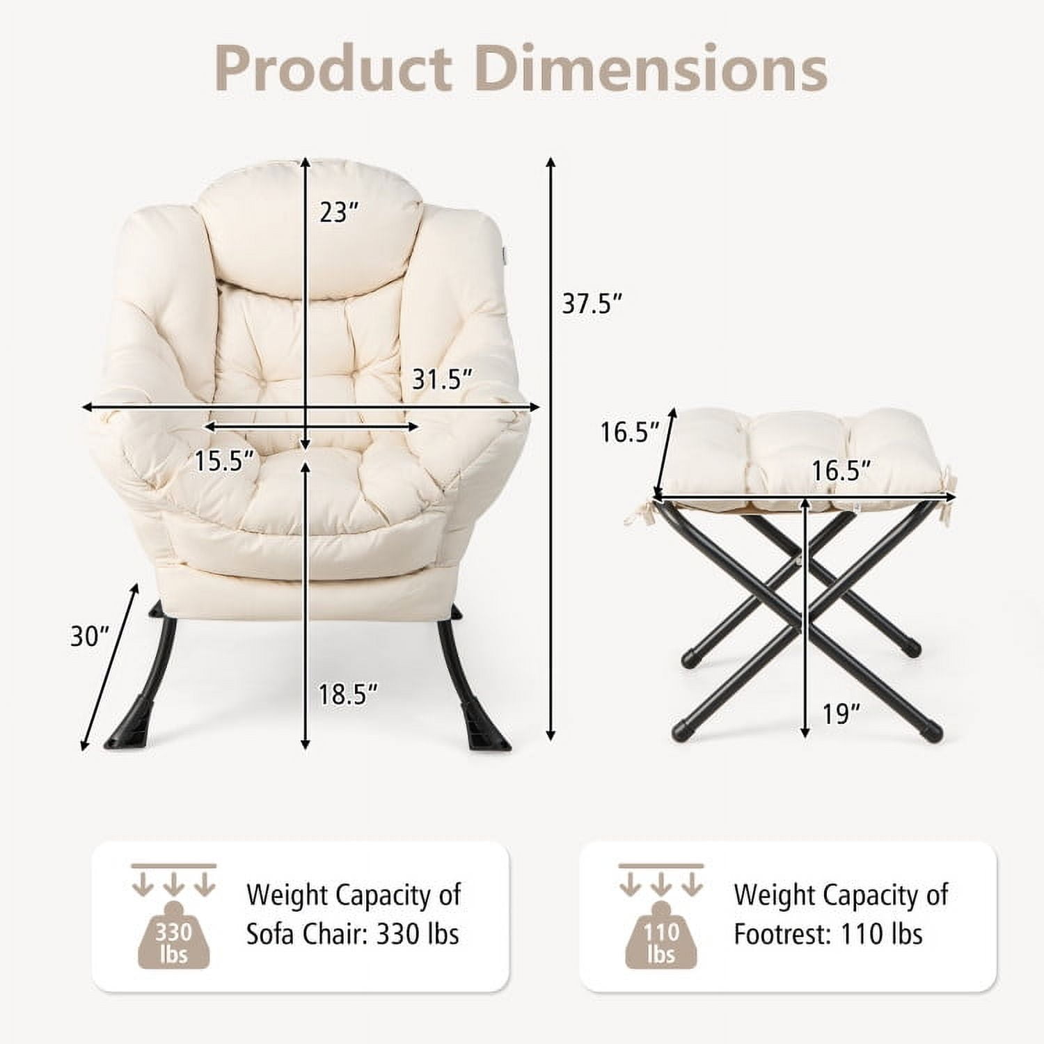 Demi Bonn Accent Sofa Chair, Recliner Chair with Ottoman Footrest, Modern Accent Sofa Chair with Folding Footrest and Side Pocket, for Living Room, Bedroom, Beige