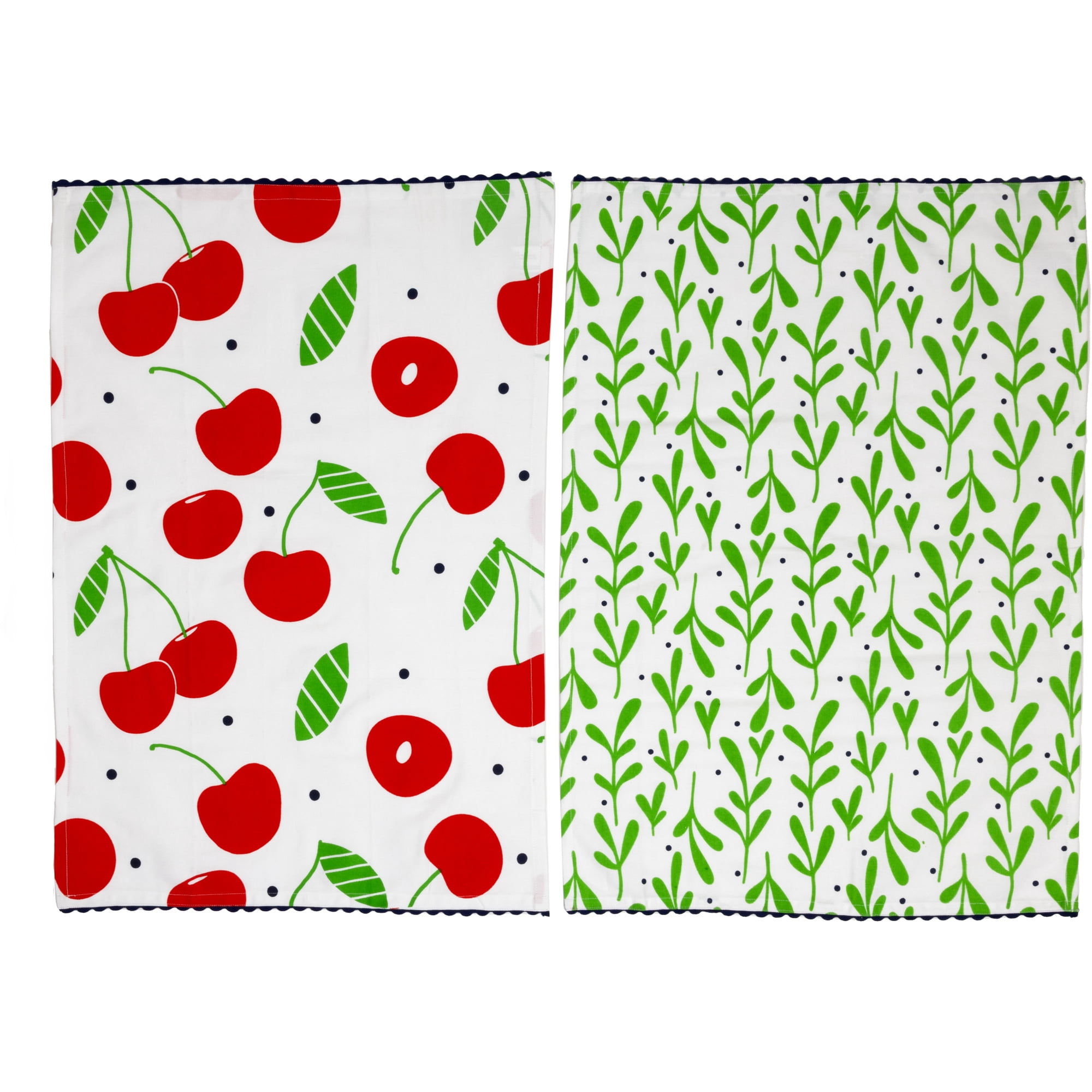 Pavilion - Cherries - Set of Two 20" x 28" Decorative Tea Towels - Vintage Summer Cherry Polka Dot Fruit Kitchen Decor