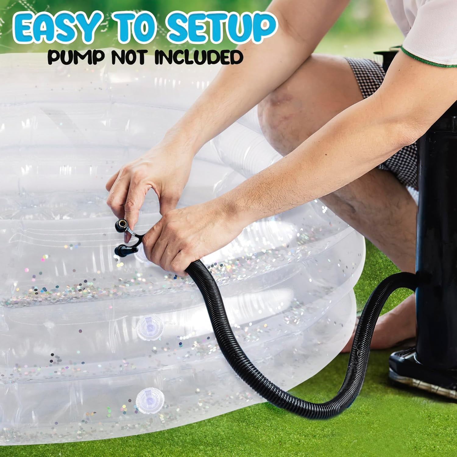 ArtCreativity Sparkly Inflatable Kiddie Pool – 3-Level Blow-Up Baby Pool for Kids, Small Backyard Swimming Pool with Cushioned Bottom for Toddlers