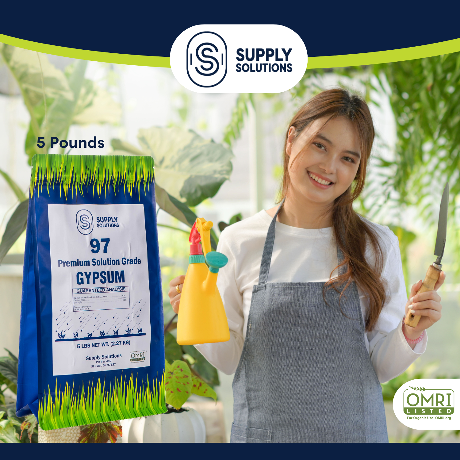 Supply Solutions Gypsum Powder for Soil - Promotes Root Growth for Mushrooms Soil Aerator Calcium Fertilizer - Pure and Soluble Soil Conditioner for Clay Soil and Lawn (5lbs)