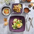 thumbnail image 3 of Gibson Elite Soho Lounge Square 16 Piece Stoneware Dinnerware Set, Purple, 3 of 6
