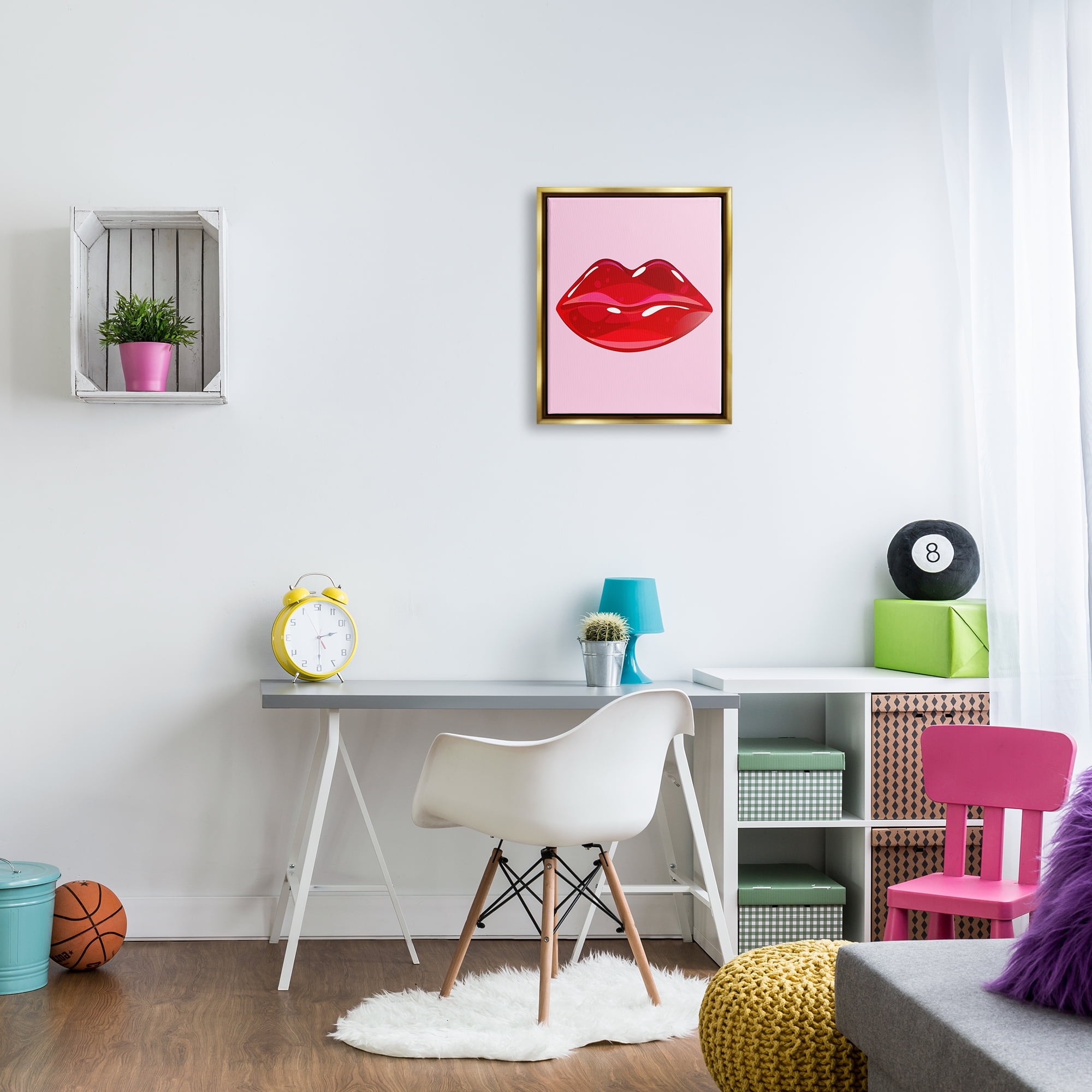 Stupell Industries Pink & Red Candy Lips Art for Kids Painting Gold Floater Framed Art Print Wall Art, 17 x 21
