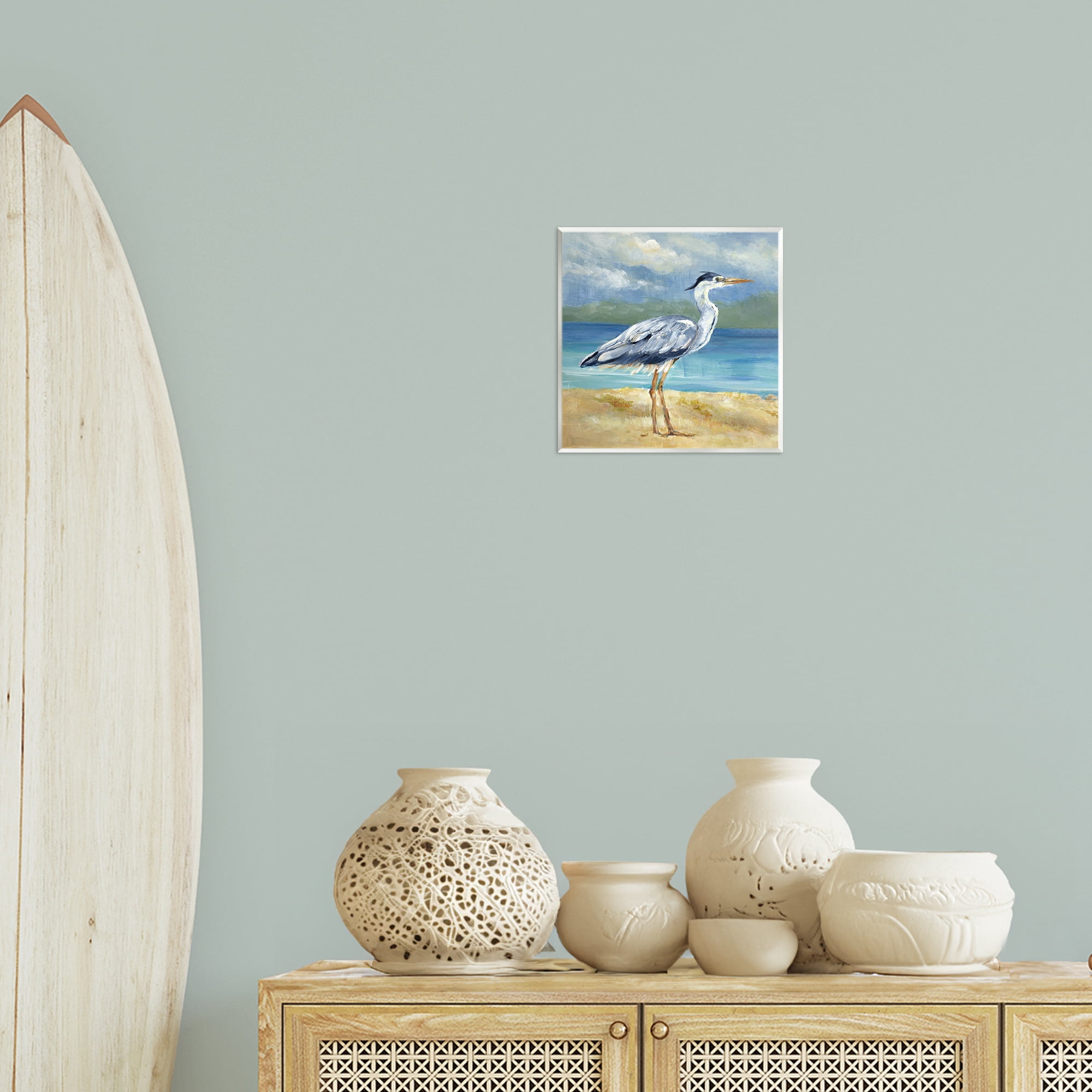 Stupell Industries Heron by the Sea Nautical & Beach Painting Unframed Art Print Wall Art, 12 x 12