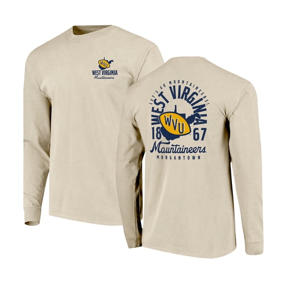 Men's Natural West Virginia Mountaineers Comfort Colors Mascot Overlay Long Sleeve T-Shirt