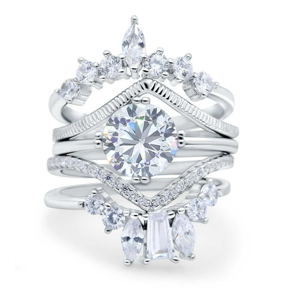 Simulated Cubic Zirconia Size-5 Trio Set Wedding Ring Three Piece Bridal Set Marquise 925 Sterling Silver