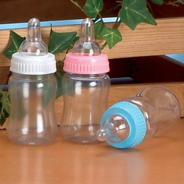 6 Girl babies with fillable baby bottle shower favor