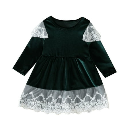 

JDEFEG Big Girl Summer Clothes Toddler Girls Long Sleeve Dresses Solid Lace Bowknot Princess Dress Clothes Toddler Girl Shirt Cotton Blend Green 90
