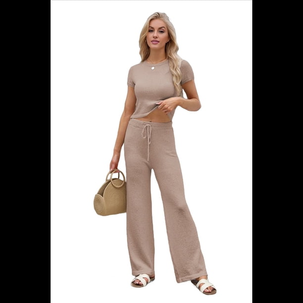 Conjunto Deportivo de Verano para Mujer, de Corta y Bloques de Color, con Pantalones Ajustados, A Juego, para Estar en Casa, 2025 Gris Rosado Pálido M