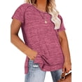 thumbnail image 4 of LANREMON Plus Size Women Tunic Short Sleeve Solid Blouse Loose Fit Summer Crewneck Chic Tops Side Slit Cute Pink Blouse for Women 26 Plus, 4 of 5