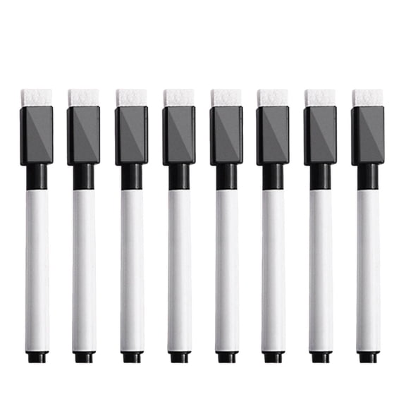 Fine Tip Marker Pen with Cap and Eraser for Whiteboards and Drawing Black