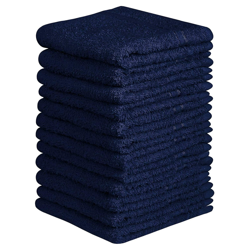 Beauty Threadz 12 Pack 100 Cotton wash Cloths (Navy Blue, 12 x 12