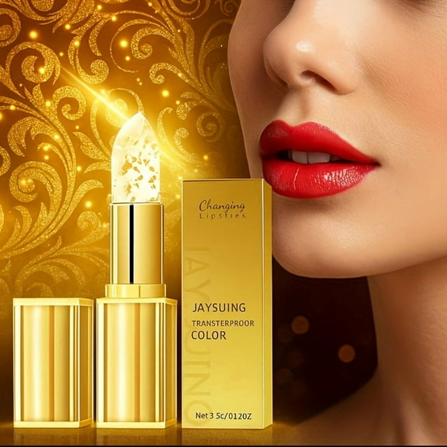 Lápiz labial que cambia de color con lámina dorada, resistente al agua e hidratante de larga duración, alto desarrollo de color, fácil de aplicar, adecuado para viajes, adecuado para lápiz labial con