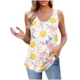 thumbnail image 2 of XWSHYW Tops for Women Fashion Floral Print Crew Neck Basic Tight T Shirts Casual Loose Fit Sleeveless Standard Straps Summer Shirts, 2 of 5