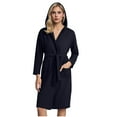 thumbnail image 3 of Aboser Women's Waffle Knit Hooded Robes with Pockets Cozy Long Sleeve Belted Sleepwear Casual Knee Length Bathrobes Solid Color Towel Robe Navy L, 3 of 8