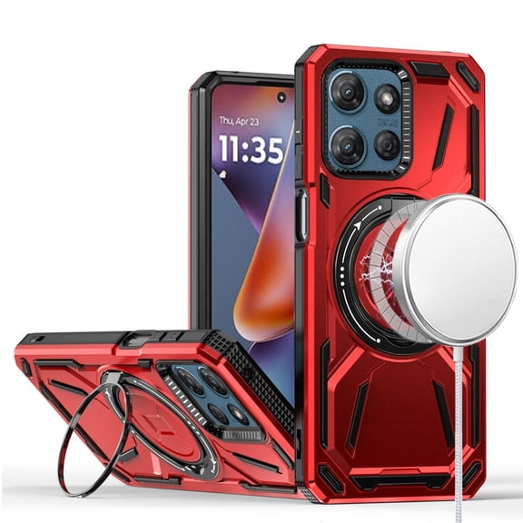 For Motorola Moto G 5G 2025 Loop Hybrid with [Magnetic Ring Circle] 360 degrees Rotational Kickstand Case Cover - Red