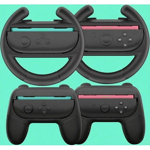 Switch 2 Joy-Con Grip [4-Pack], Steering Wheels for Nintendo Switch 2 Controller, Compatible with Mario Kart World/Mario Kart 8 Deluxe, Ergonomic Design