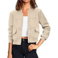 thumbnail image 4 of Long Sleeved Women Button Down Casual Crop Coat Bomber Jacket, 4 of 6