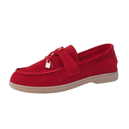 

zuwimk Summer Shoes For Women Women s Casual Pointed Toe Ballet Comfort Soft Slip On Flats Shoes Red