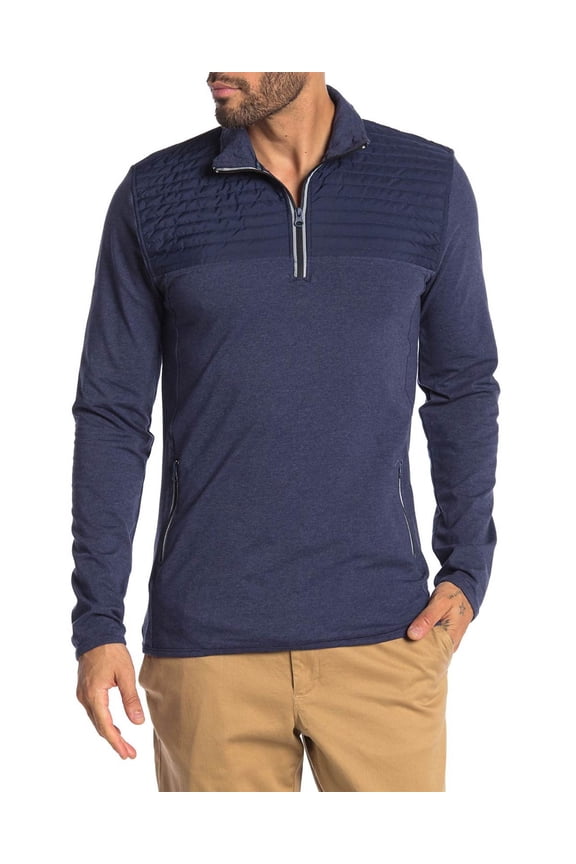 Mens Heathered Mix Media Zip Pullover Sweatshirt X-Large Blue XL