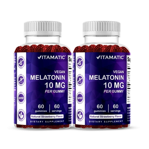 2 Pack - Vitamatic Melatonin 10mg per Gummy - 60 Servings - 60 Vegetarian Gummies - Non-Habit Forming Sleep Aid Supplement