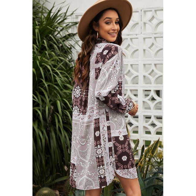 ABPHQTO Minivestido camisero con estampado floral vintage rojo para mujer