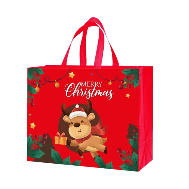 Christmas Gift Bag, Reusable Non-Woven Holiday Shopping Bag with Handle, Large Capacity Tote for Gift Wrapping, Christmas Parties, and Decorative Storage