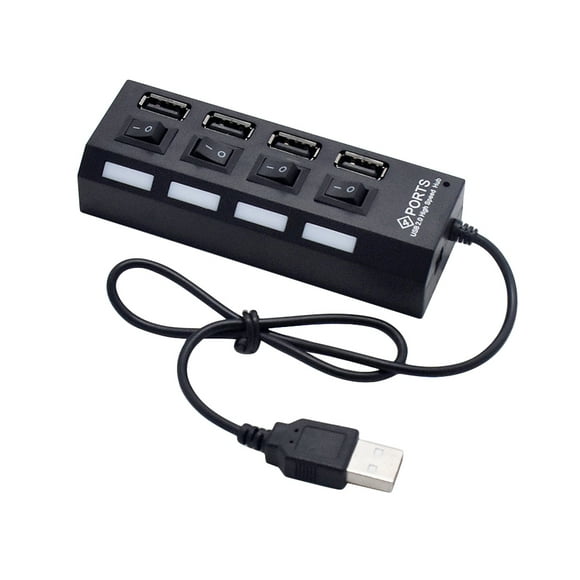 Concentrador USB de 4 puertos con interruptor independiente y divisor USB 2.0 (negro)
