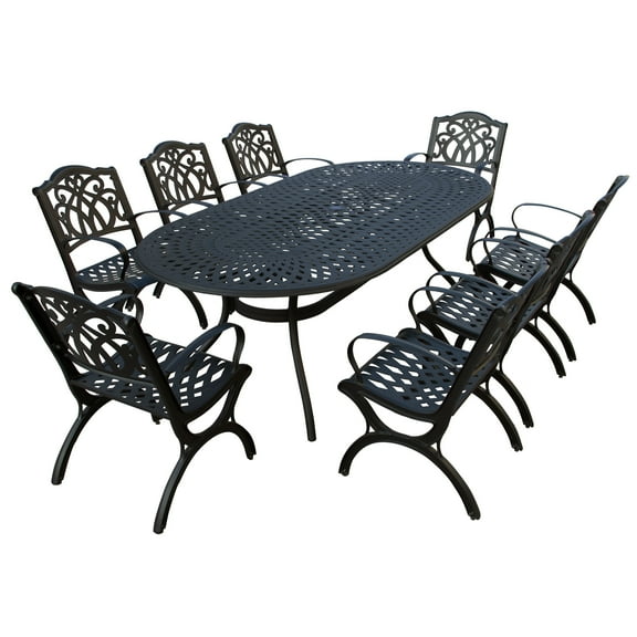 Outdoor Aluminum 9pc Large Oval Patio Dining Set Eight Chairs