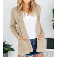 thumbnail image 2 of Lovskoo 2024 Cardigan Sweaters for Women Long Sleeve V-Neck Cardigan Solid Color Commuting Style Cardigan with Pocket Knit Jacket Khaki, 2 of 6