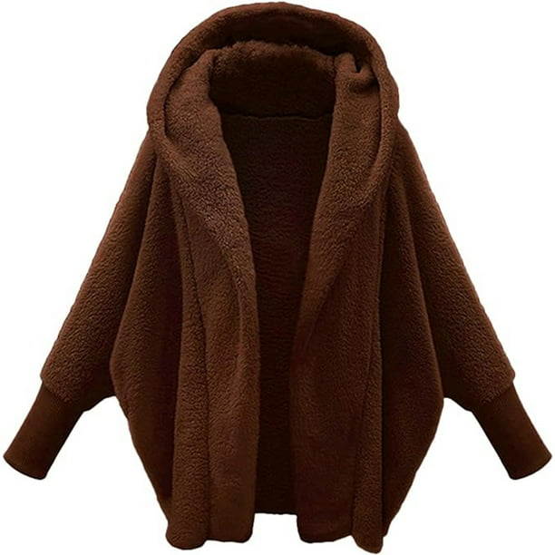 Chaqueta polar con capucha para mujer, cárdigan de felpa para exteriores, chaquetas polares largas y esponjosas para mujer, abrigo de otoño e invierno, suéter abierto por delante, chaqueta