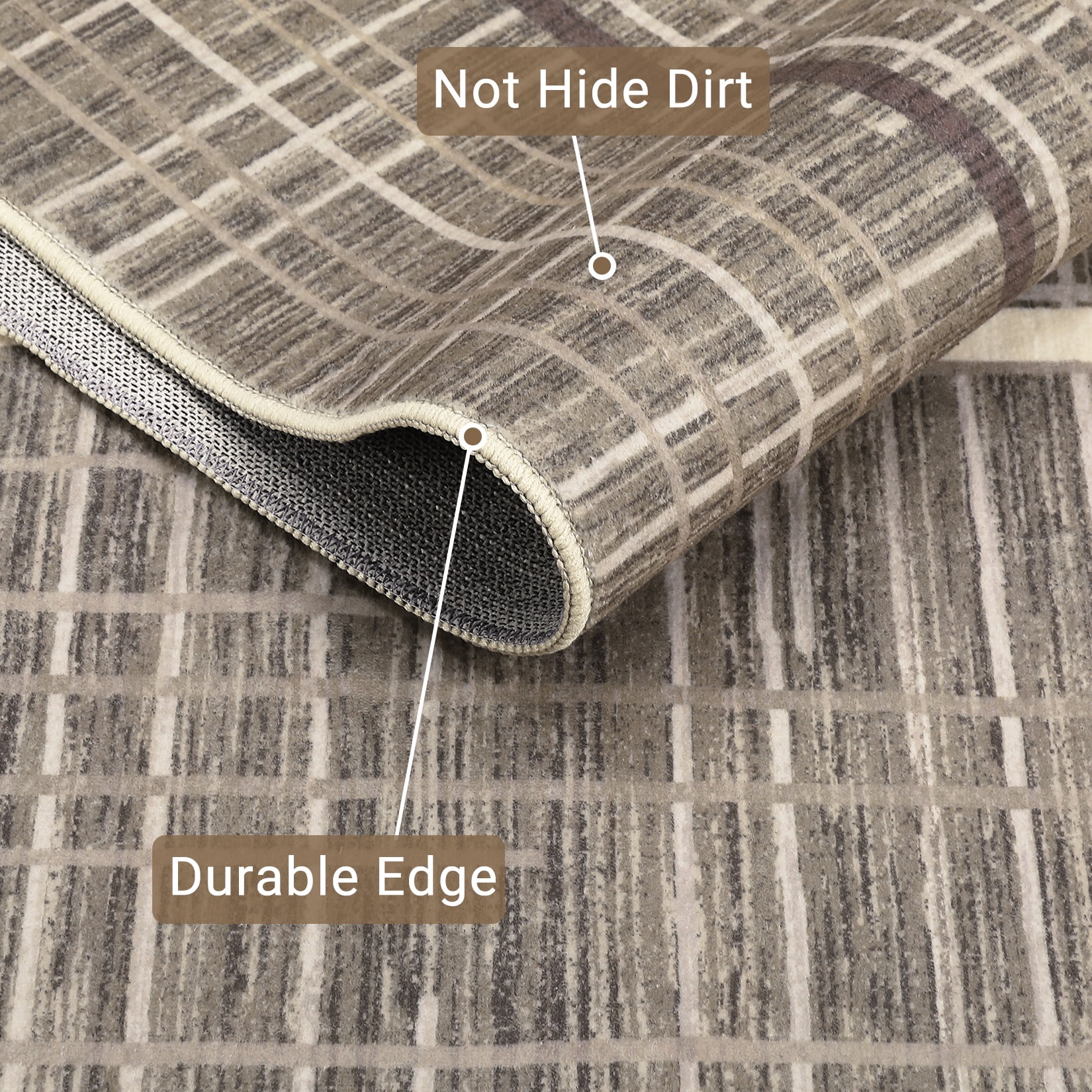 Hasoo Area Rug for Living Room Washable 9x12ft Rug Geometric Grid Rug for Bedroom Dining Room Modern Indoor Carpet Brown