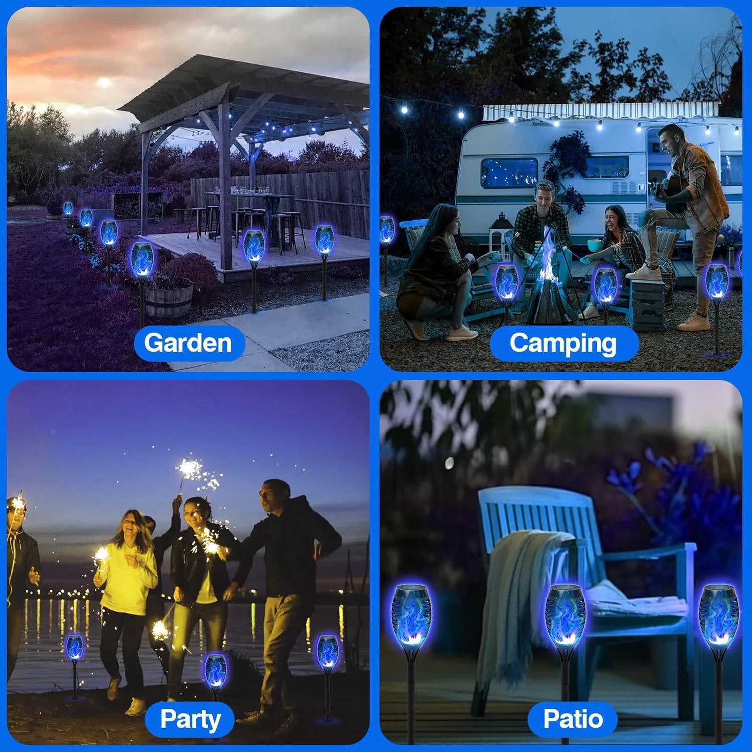 Flickering Flame Solar Tiki Torches 4 Pack Waterproof Outdoor Lighting for Garden Patio Lawn Pathway Yard Solar-Powered Landscape Lights