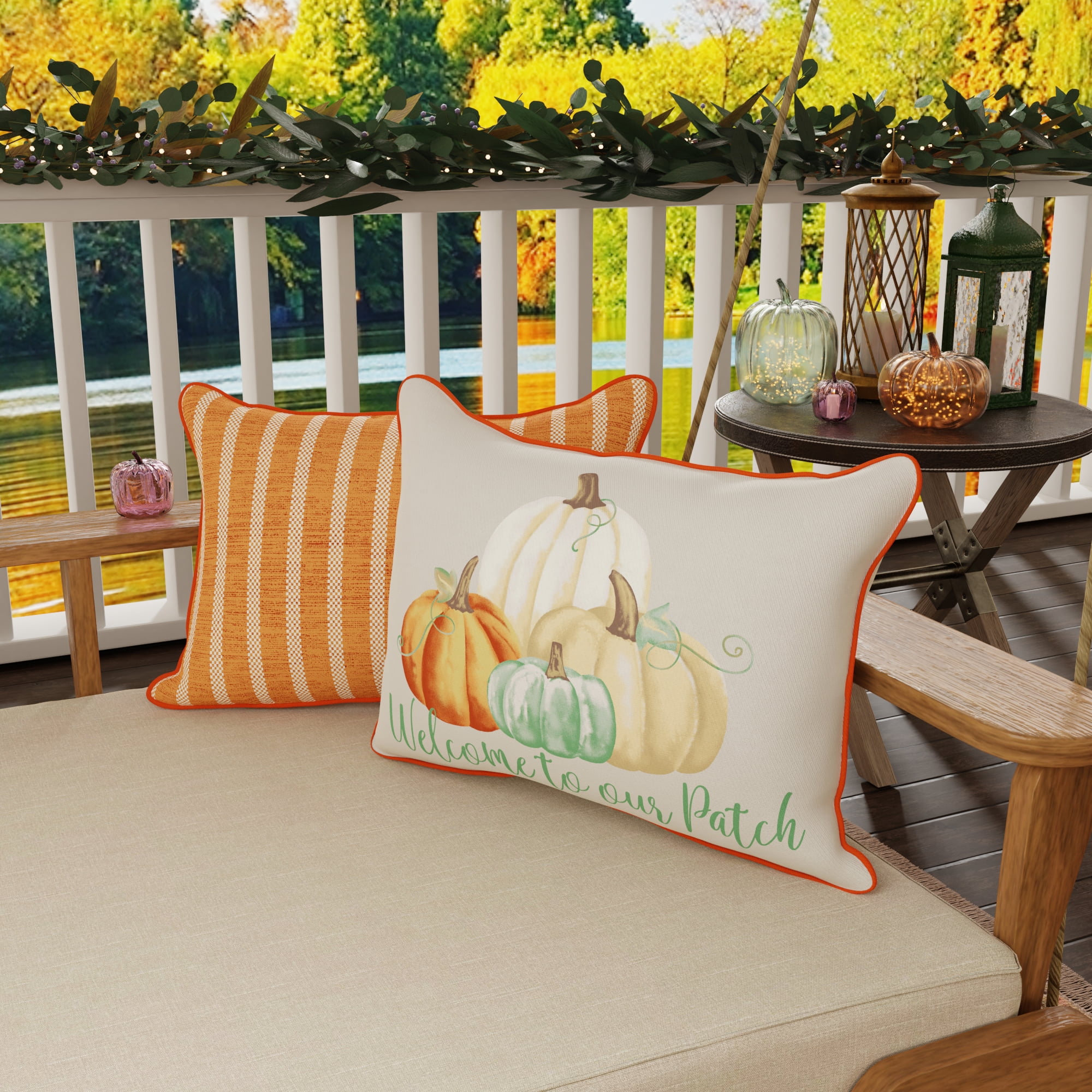 MIKE & Co. NEW YORK Fall Season White and Orange Decorative Pumpkins 12 in.  x 20 in. Throw Pillow Lumbar Thanksgiving for Couch Set of 2  50-SET-719-6874-1 - The Home Depot
