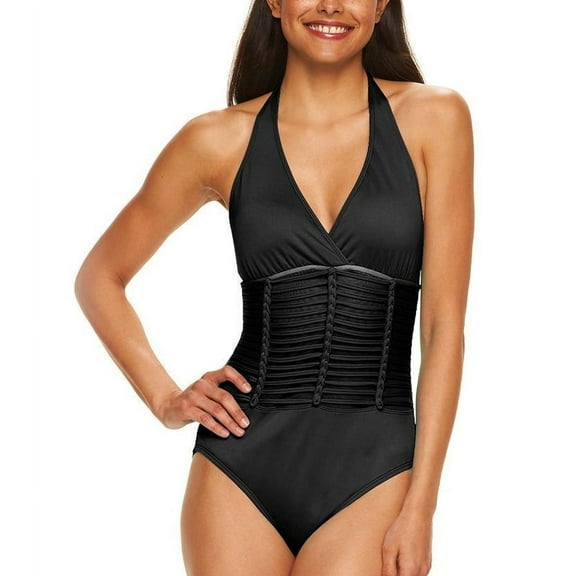 Apt 9 Black Braided Mesh Halter One-Piece Swimsuit Women's Small