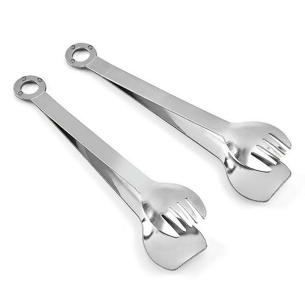 Pinzas de cocina de acero inoxidable, pinzas pequeñas para servir alimentos, pinzas para pan, herramientas de cocina (2 unidades, plateadas)