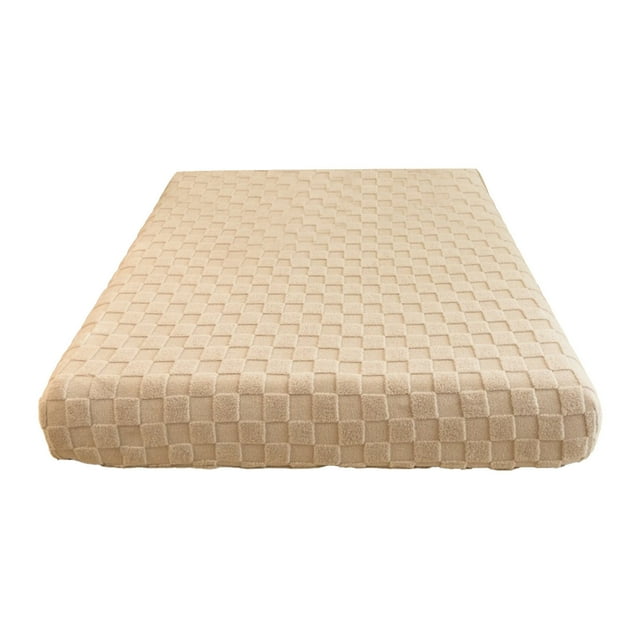 Eoozwa 60x79 Inch Winter Warm Coral Fleece Mattress Protector Fitted Sheet with Checkerboard Pattern, Soft Breathable Bed Cover for Home Use, Elastic Deep Pocket Fitted Sheet