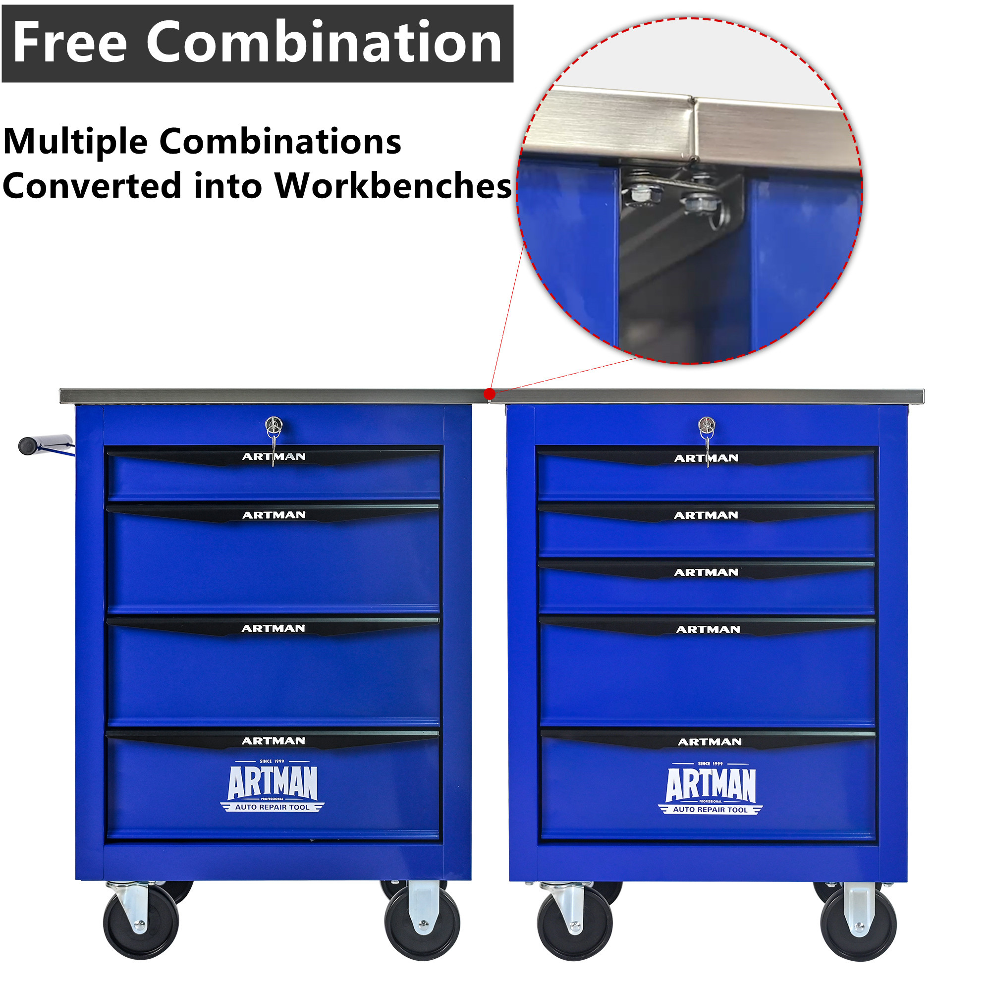 Aukfa Tool Box 5-Drawer Rolling Tool Chest Combination Workbench for Workshop Garage, Blue
