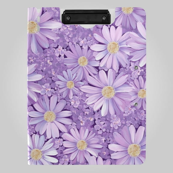 Purple Daisies Foldable Binder Folder Clipboard with Pen Slot Double Clips A4 Size File Storage