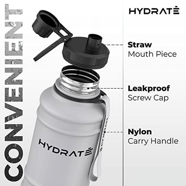 Hydrate Stainless Steel Water Bottle - 1.3 Liter, BPA-Free, With Nylon Strap & Leak-Proof Cap (Nardo Grey)