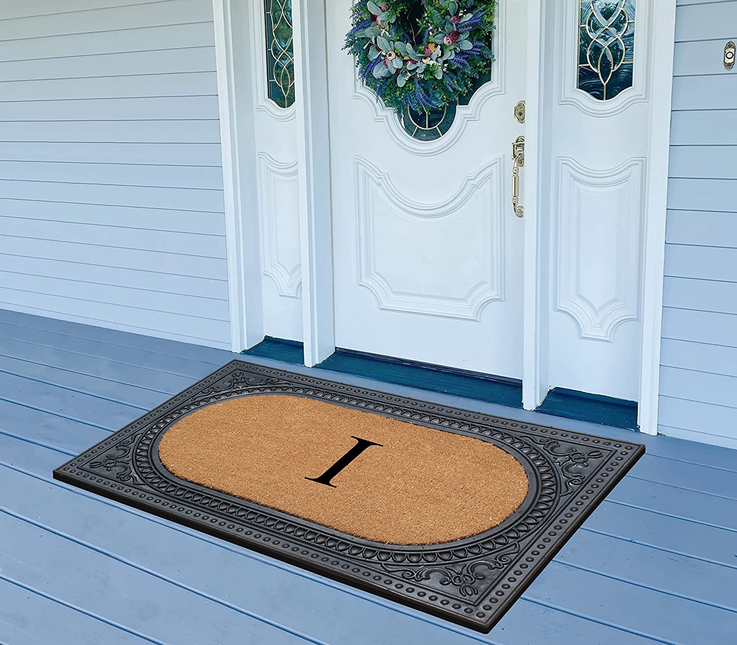 A1HC Natural Rubber & Coir 24x39 Monogrammed Doormat For Front Door, Anti-Shed Treated Durable Doormat for Outdoor Entrance, Heavy Duty, Low Profile, Easy to Clean, Long Lasting Front Porch Entry Rug