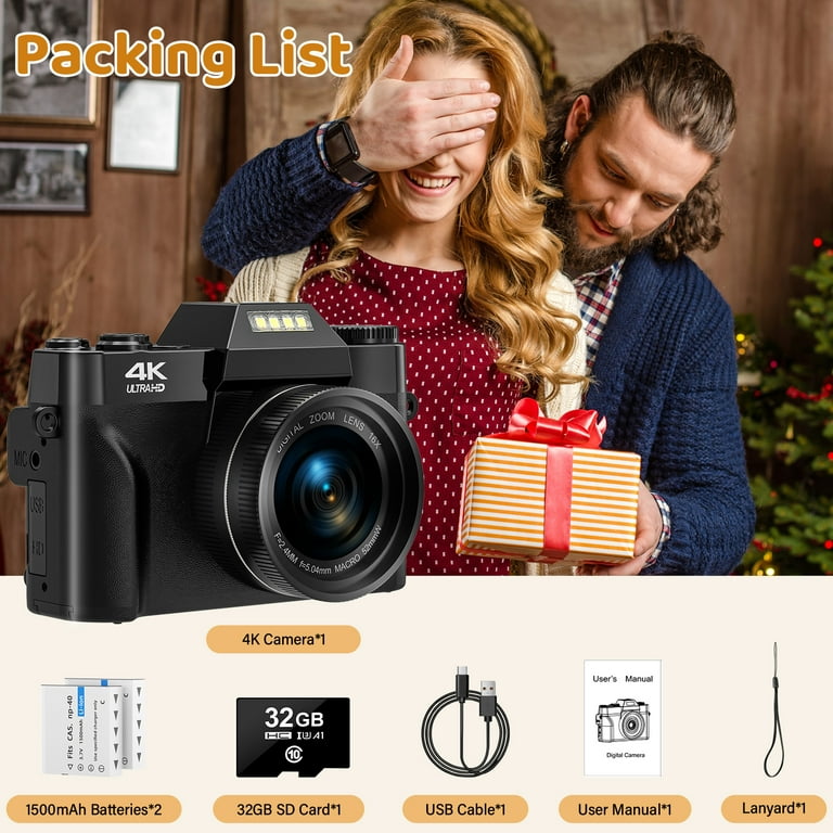 MARVUE Digital Camera, 4K 56MP Video Camcorder, 16x Zoom, 180Â