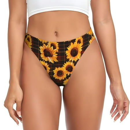 Zeuib Red Black Plaid Sunflower Print Seamless Women Underwear Thongs High Waisted No Show Ladies Panties Breathable Comfortable Brief Hi Rise Undies-Large